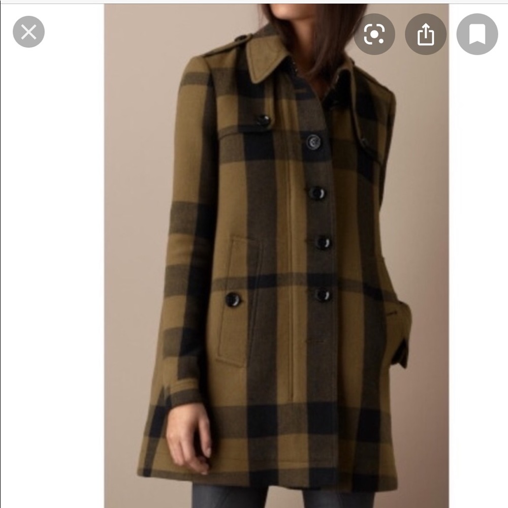 ISO Burberry Brit Green Wool Check Swing Coat